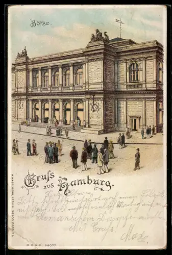 Lithographie Hamburg, Börse, Beleuchtete Fenster, Halt gegen das Licht