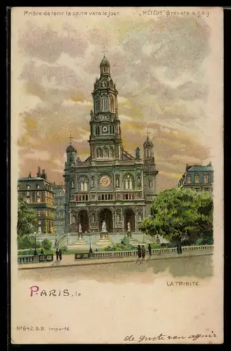 Lithographie Paris, La Trinité, Halt gegen das Licht