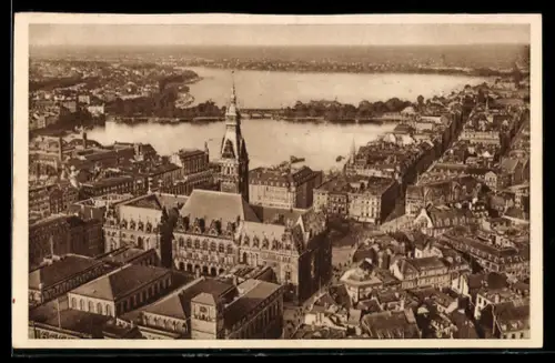 AK Hamburg, Rathaus mit Alster WHW Winterhilfswerk 1934/35, Ganzsache