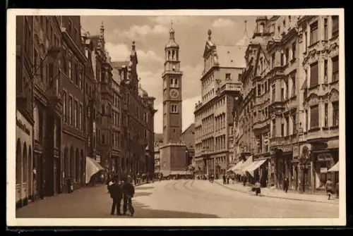 AK Augsburg, Blick zum Perlachturm WHW Winterhilfswerk 1934/35, Ganzsache