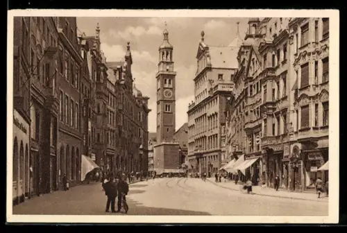 AK Augsburg, Blick zum Perlachturm WHW Winterhilfswerk 1934/35, Ganzsache