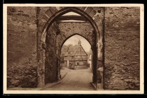 AK WHW Winterhilfswerk 1934-35, Rhens am Rhein, Fachwerkhaus, Torbogen, Ganzsache