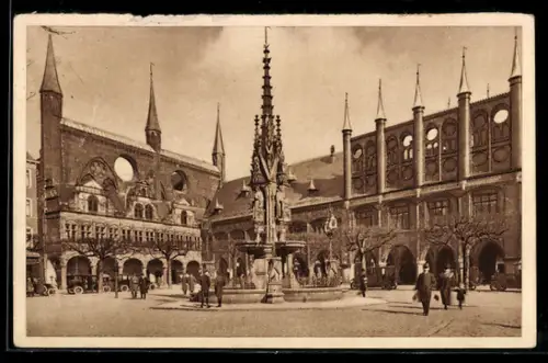 AK Lübeck, Marktplatz und Rathaus WHW Winterhilfswerk 1934/35, Ganzsache