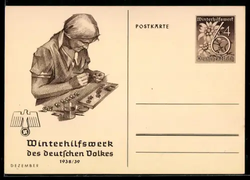 AK WHW des Deutschen Volkes 1938 /39, Ganzsache Winterhilfswerk, 