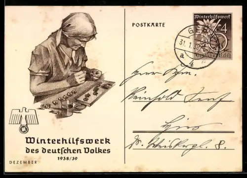 AK WHW des Deutschen Volkes 1938 /39, Ganzsache Winterhilfswerk, 