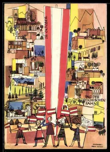 AK Stempel Ballonpost Salzburg 2 1960, 24. Ballonpostflug zum Tag der österreichischen Fahne