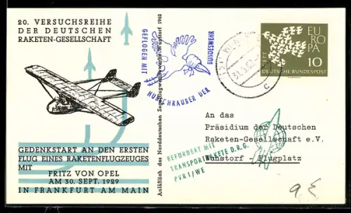 AK Stempel Raketenflugpost 1962, Beförder mit Transportrakete D. R. G. PVR I/WE