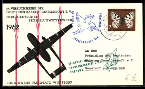 AK Stempel Rakentenflugpost 1962, 19. Versuchsreihe der Deutschen Raketen-Gesellschaft e. V. 1962