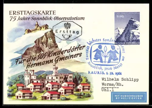 AK Stempel Sonderpostamt Sonnblick 1961, 75 Jahre Sonnblick-Observatorium