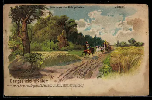 Lithographie Wagen des Königs, Der gestiefelte Kater und Bauern bei Halt gegen das Licht