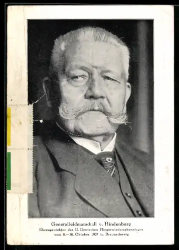 AK Generalfeldmarschall Paul von Hindenburg, Luftpoststempel Brocken, Ganzsache