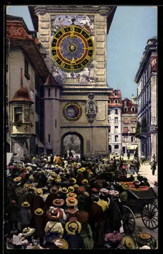 AK Bern, Zeitglockenturm, mittags 12 Uhr