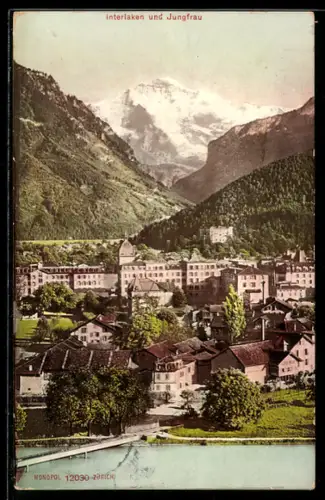AK Interlaken, Ortsansicht mit Jungfrau