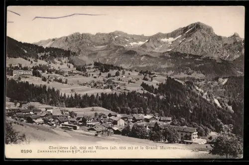 AK Chesières, Vue Générale, Villars et le Grand Muveran