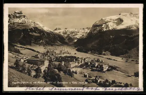 AK Engelberg, Ortsansicht mit Kahnen, Spannörter und Titlis