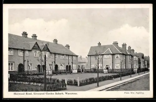 AK Heywood Road, Liverpool Garden Suburb, Wavertree, Strassenansicht mit Reihenhäusern
