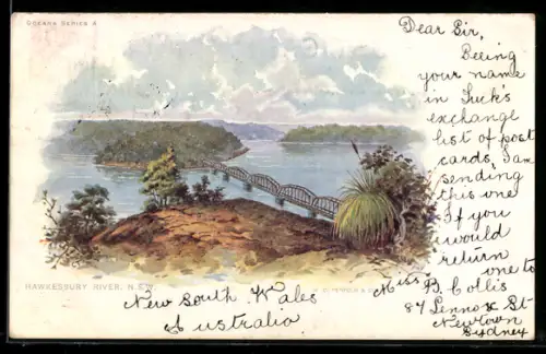 AK Hawkesbury River, N.S.W., Bridge and river view
