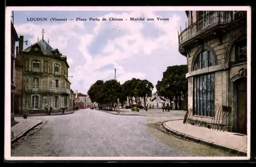 AK Loudun /Vienne, Place Porte de Chinon, Marché aux Veaux