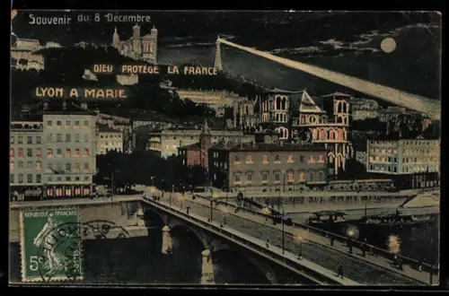 AK Lyon, Le Pont de Tilsitt et le Coteau de Fourviere