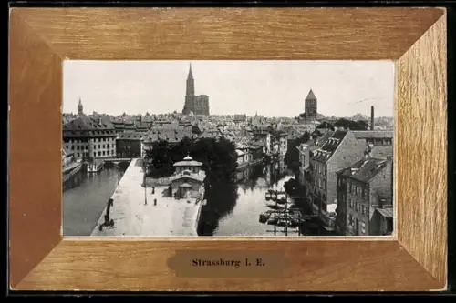 AK Strassburg i. E., Stadtansicht mit Münster und Fluss