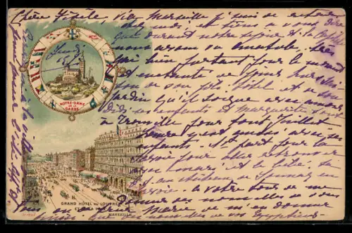 Lithographie Marseille, Grand Hôtel et Louvre