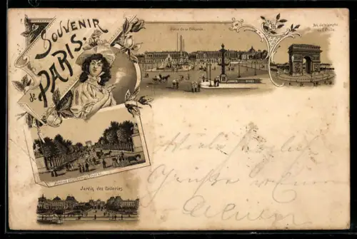 Foto-AK Paris, Place de la Concorde, Arc de Triomphe, Jardin des Tuileries