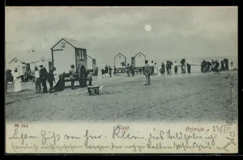 Mondschein-AK Ostende, Plage