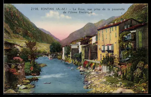 AK Fontan /A.-M., La Roya, vue prise de la passerelle de l`Usine Electrique