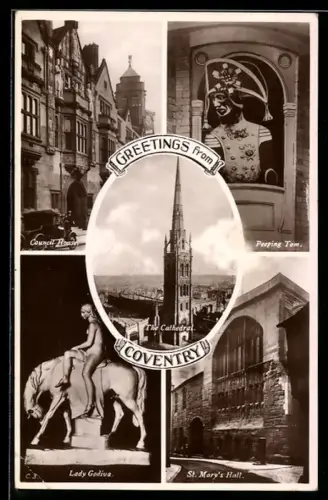AK Coventry, The Cathedral, Council House, Peeping Tom, St. Mary`s Hall, Lady Godiva Statue