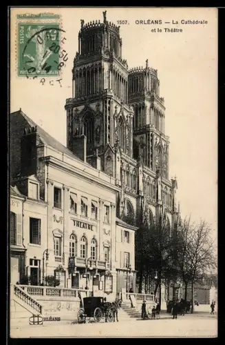 AK Orléans, La Cathédrale et le Théâtre