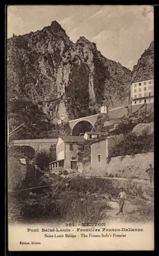 AK Menton, Pont Saint-Louis, Frontière Franco-Italienne
