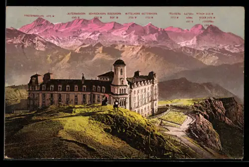 AK Rigi-Kulm, Hotel und die Berner-Hochalpen: Mittelhorn, Wetterhorn und Schreckhorn