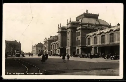 AK Budweis / Ceske Budejovice, Blick zum Hauptbahnhof