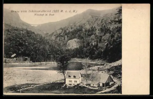 AK Gaschney, Schiessrothried, Gasthaus Martin Frech aus der Vogelschau
