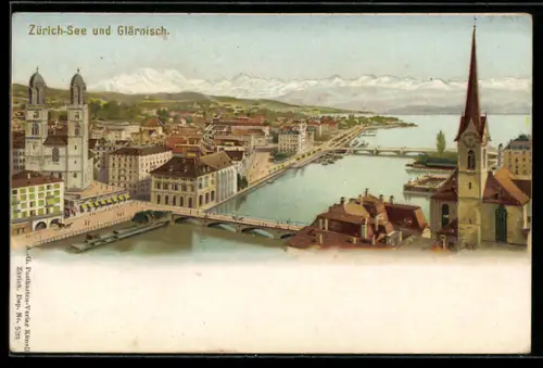 Lithographie Zürich, Zürichsee & Glärnisch