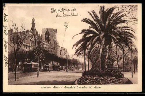 AK Buenos Aires, Avenida Leandro N. Alem, Strassenbahn