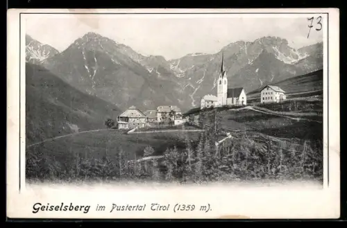 AK Geiselsberg, Ortsansicht mit Kirche
