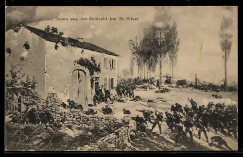 Künstler-AK St. Privat, Szene aus der Schlacht, Reichseinigungskriege