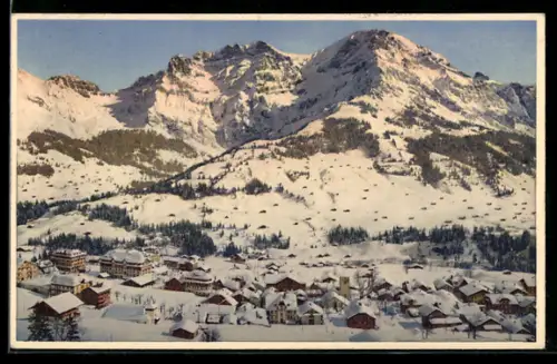 AK Adelboden, Ortsansicht mit Grosslonner im Winter