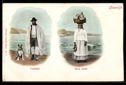 AK Tenerife, spanische Bauern, Farmer, Milk Maid
