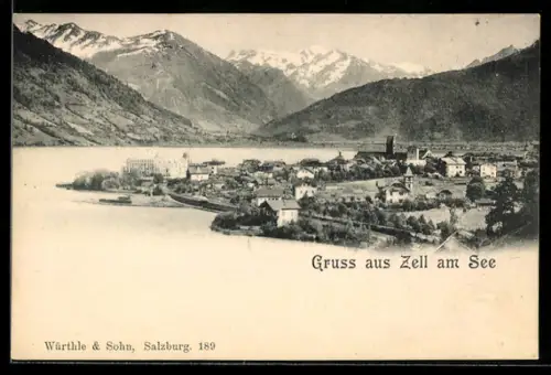AK Zell am See, Ortsansicht aus der Vogelschau