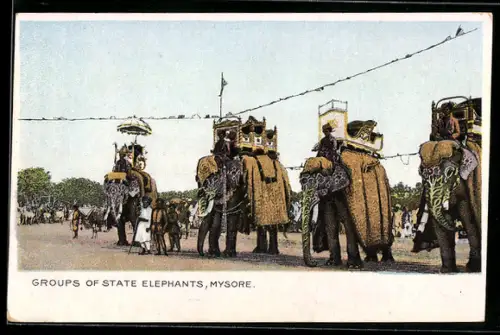 AK Mysore, Gruppe von Elefanten mit ihren Führern