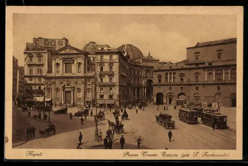 AK Napoli, Piazza Trento Trieste (gia S. Ferdinando), Strassenbahn