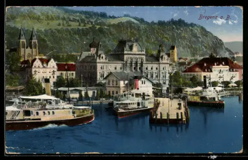 AK Bregenz a. B., Hafen mit anliegenden Booten