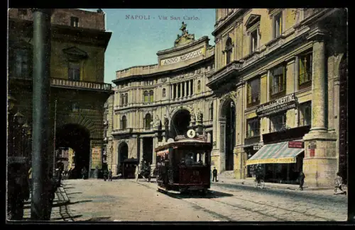 AK Napoli, Via San Cario mit Strassenbahn