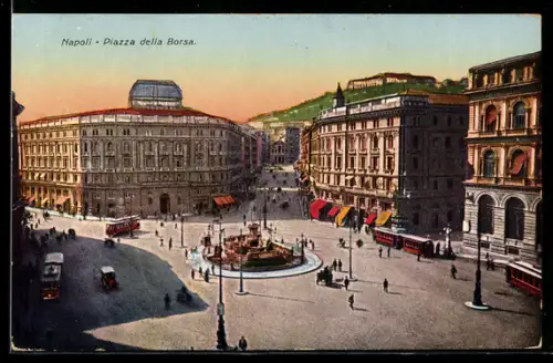 AK Napoli, Piazza della Borsa, Strassenbahnen
