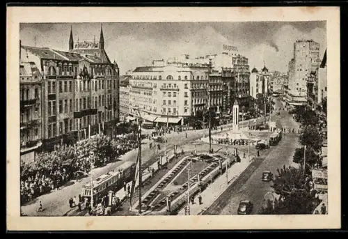 AK Beograd, Hotel Balkan mit Strassenbahn