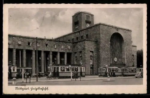 AK Stuttgart, Partie am Hauptbahnhof mit Strassenbahn