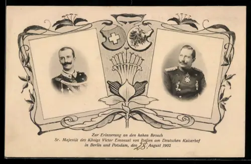 AK Besuch des Königs Victor Emanuel von Italien am Deutschen Kaiserhof 1902