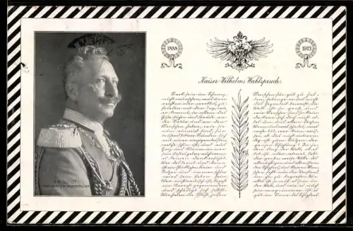 AK Portrait des Kaiser Wilhelm II., Wahlspruch